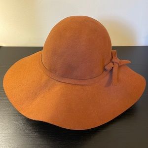 Rust Orange Wide Brim Wool Hat with Bow - New York & Company